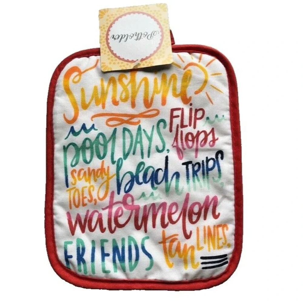 Summer Words Flip Flops Kitchen Dish Towels Oven Mitt Potholder Beach Set of 4